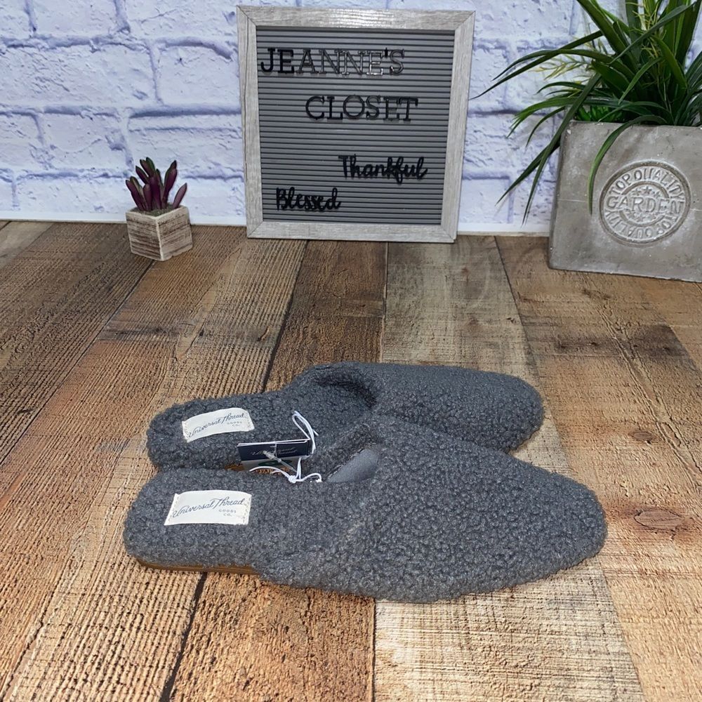Universal Thread Women's Shoes 9.5 Margot Sherpa Fleece Mules Flats gray